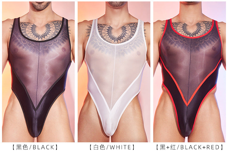 Men's Sheer Nylon Bodysuit with Gloves & Tights