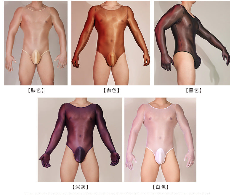 Men’s Transparent Nylon Bodysuit with Gloves