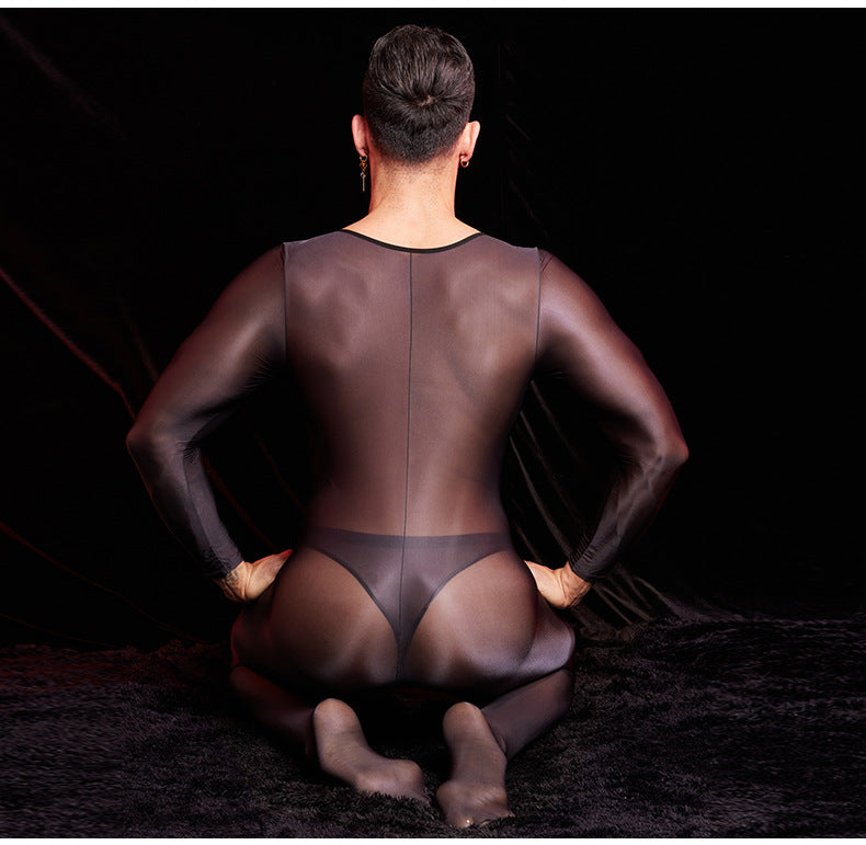 Men’s Transparent Long-Sleeve Nylon Bodysuit