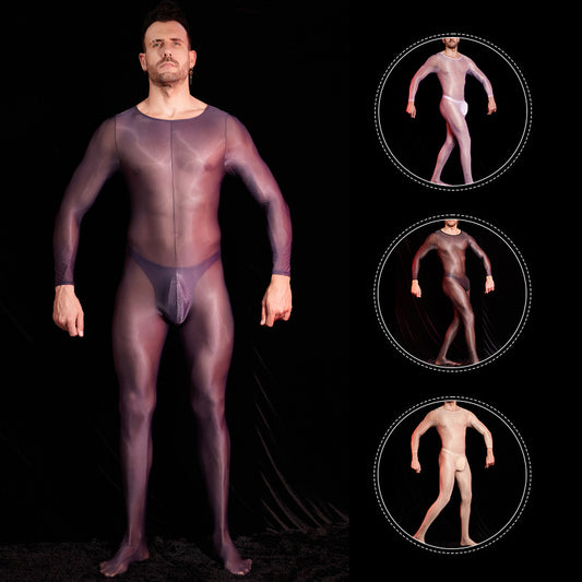 Men’s Transparent Long-Sleeve Nylon Bodysuit