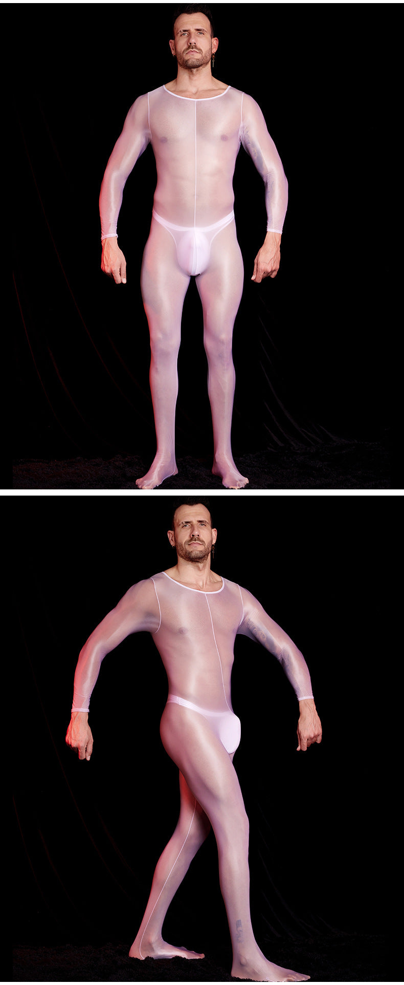 Men’s Transparent Long-Sleeve Nylon Bodysuit