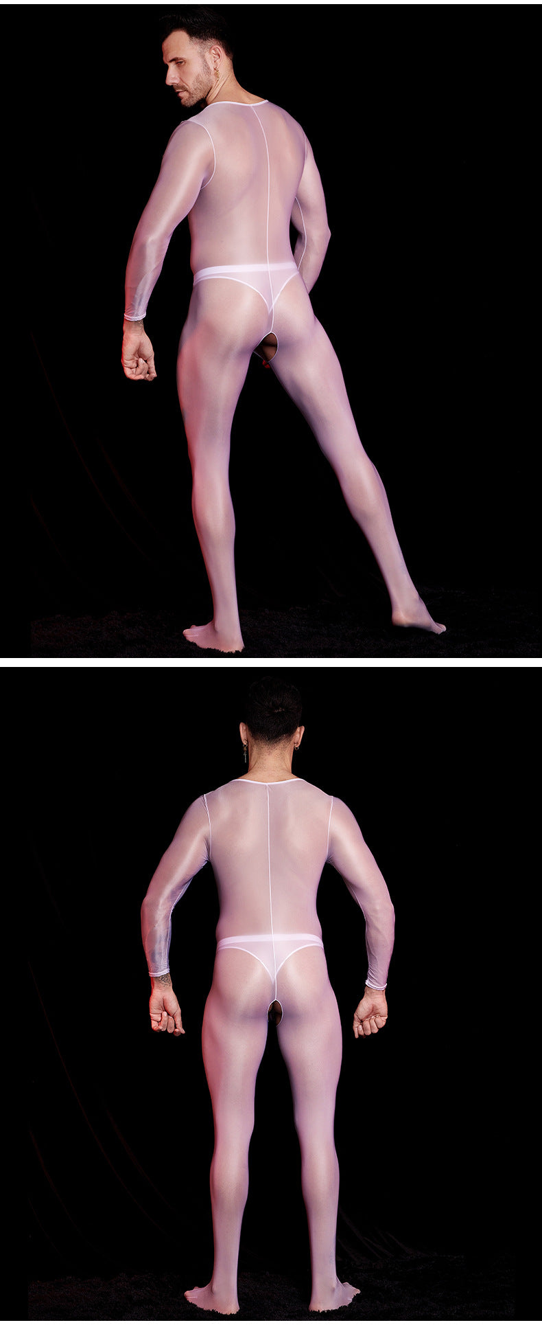 Men’s Transparent Long-Sleeve Nylon Bodysuit
