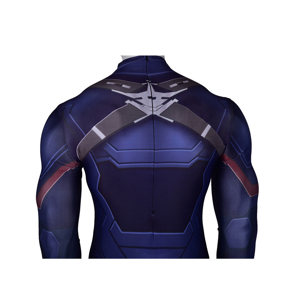 Captain America Navy Armor-Print Cosplay Bodysuit