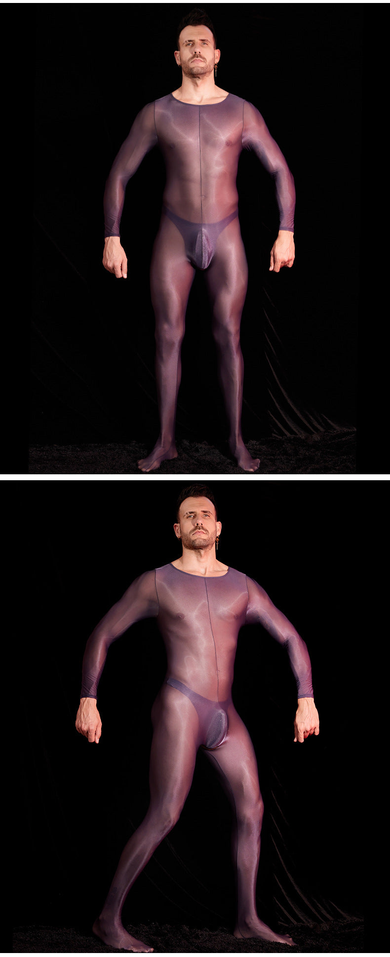 Men’s Transparent Long-Sleeve Nylon Bodysuit