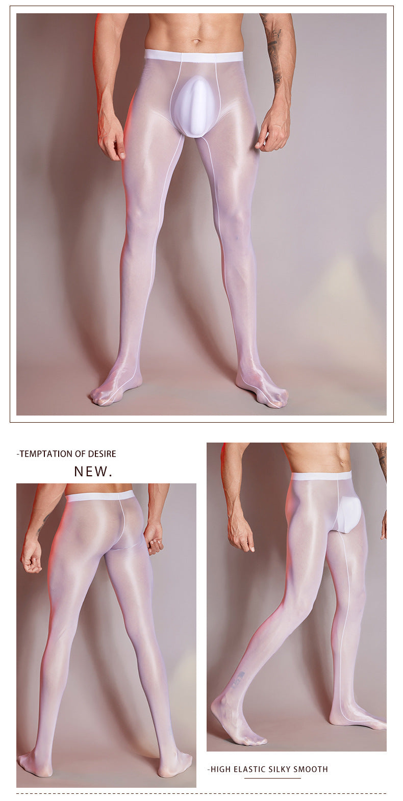 Men’s Transparent Footed Nylon Tights – 5 Colors