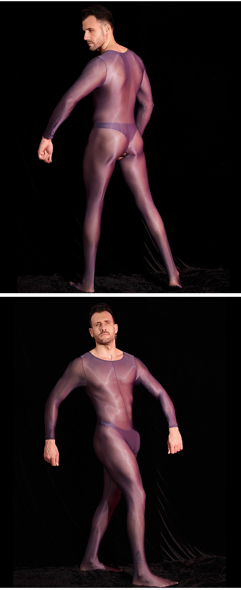 Men’s Transparent Long-Sleeve Nylon Bodysuit