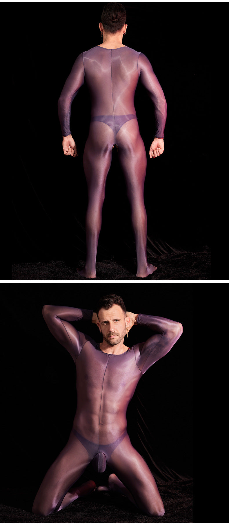 Men’s Transparent Long-Sleeve Nylon Bodysuit