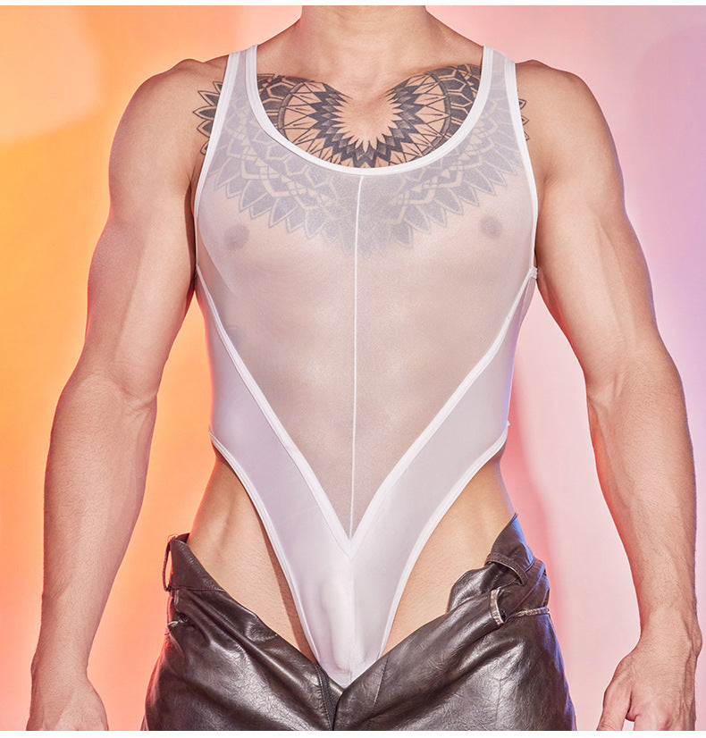 Men's Sheer Nylon Bodysuit with Gloves & Tights
