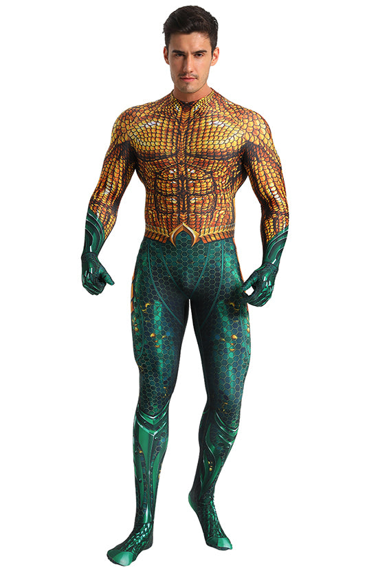 Classic Aquaman Gold & Green Cosplay Bodysuit