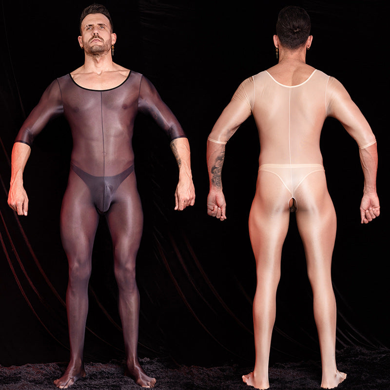 Men’s Transparent Short-Sleeve Nylon Bodysuit