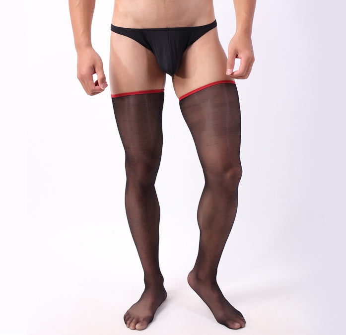 Men’s Black Sheer Thigh-High Stockings