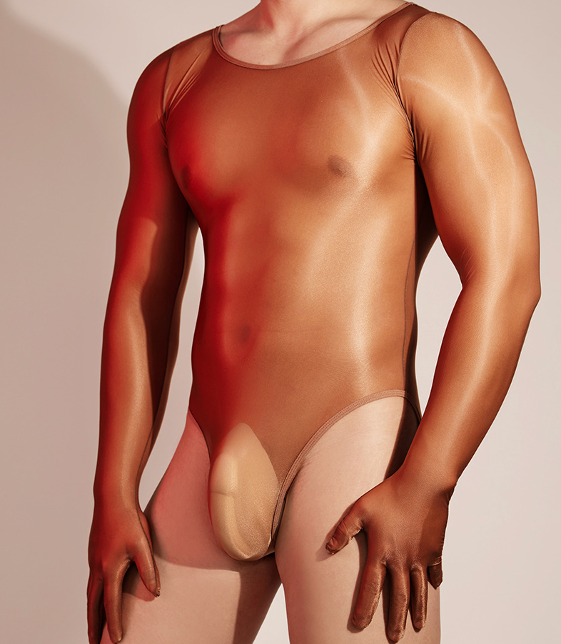 Men’s Transparent Nylon Bodysuit with Gloves
