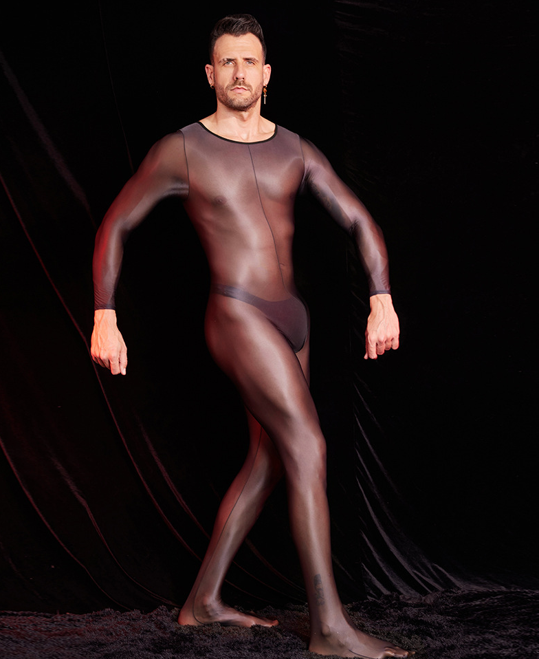 Men’s Transparent Long-Sleeve Nylon Bodysuit