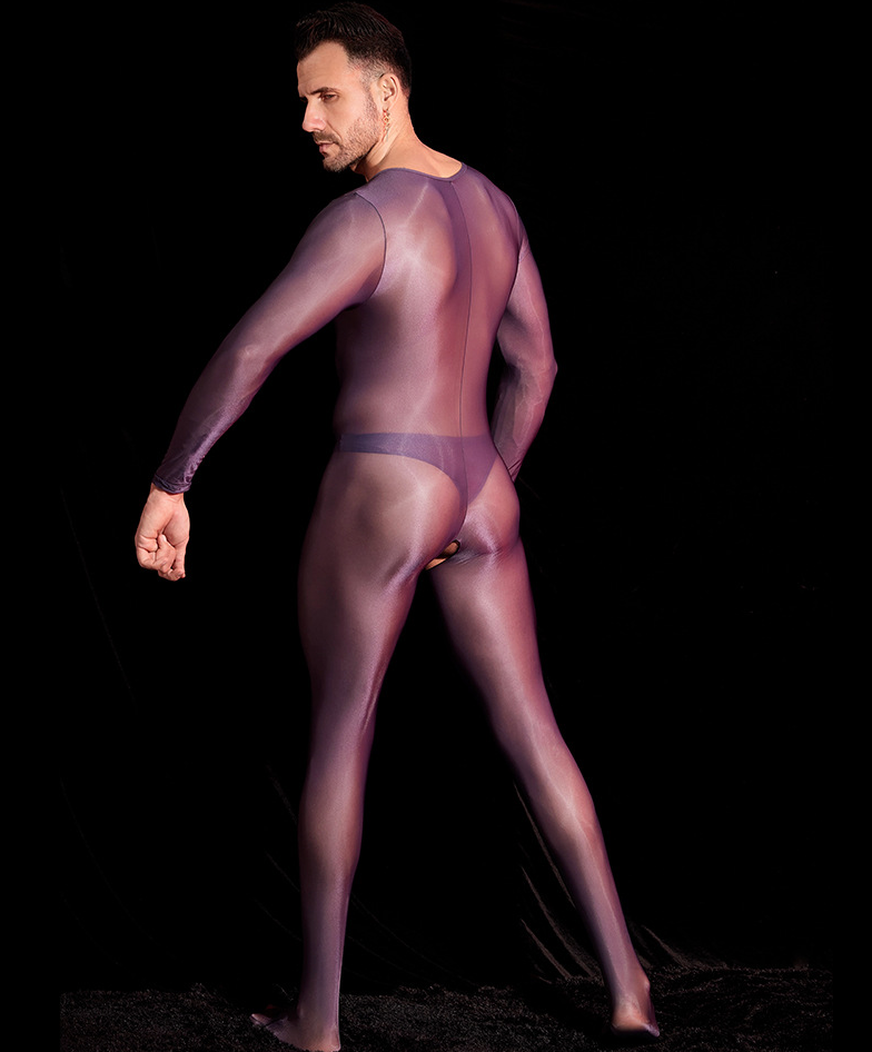 Men’s Transparent Long-Sleeve Nylon Bodysuit