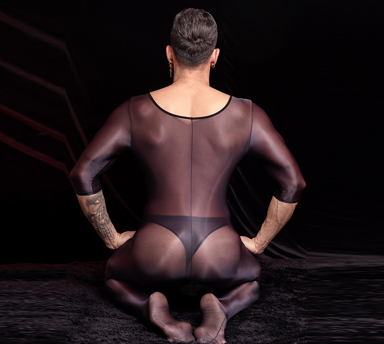 Men’s Transparent Short-Sleeve Nylon Bodysuit