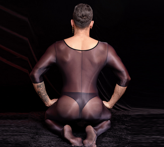 Men’s Transparent Short-Sleeve Nylon Bodysuit