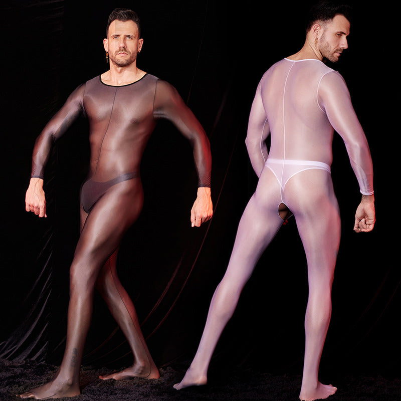 Men’s Transparent Long-Sleeve Nylon Bodysuit