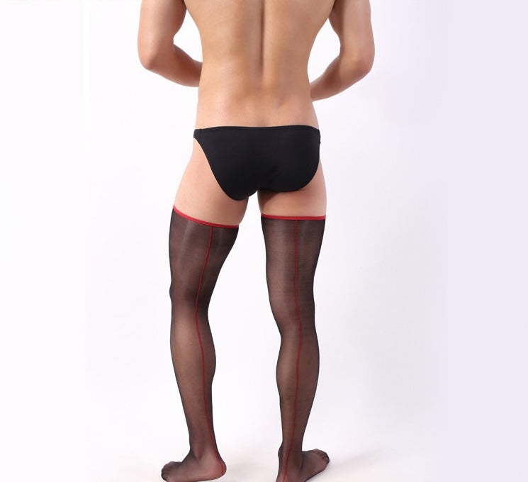 Men’s Black Sheer Thigh-High Stockings