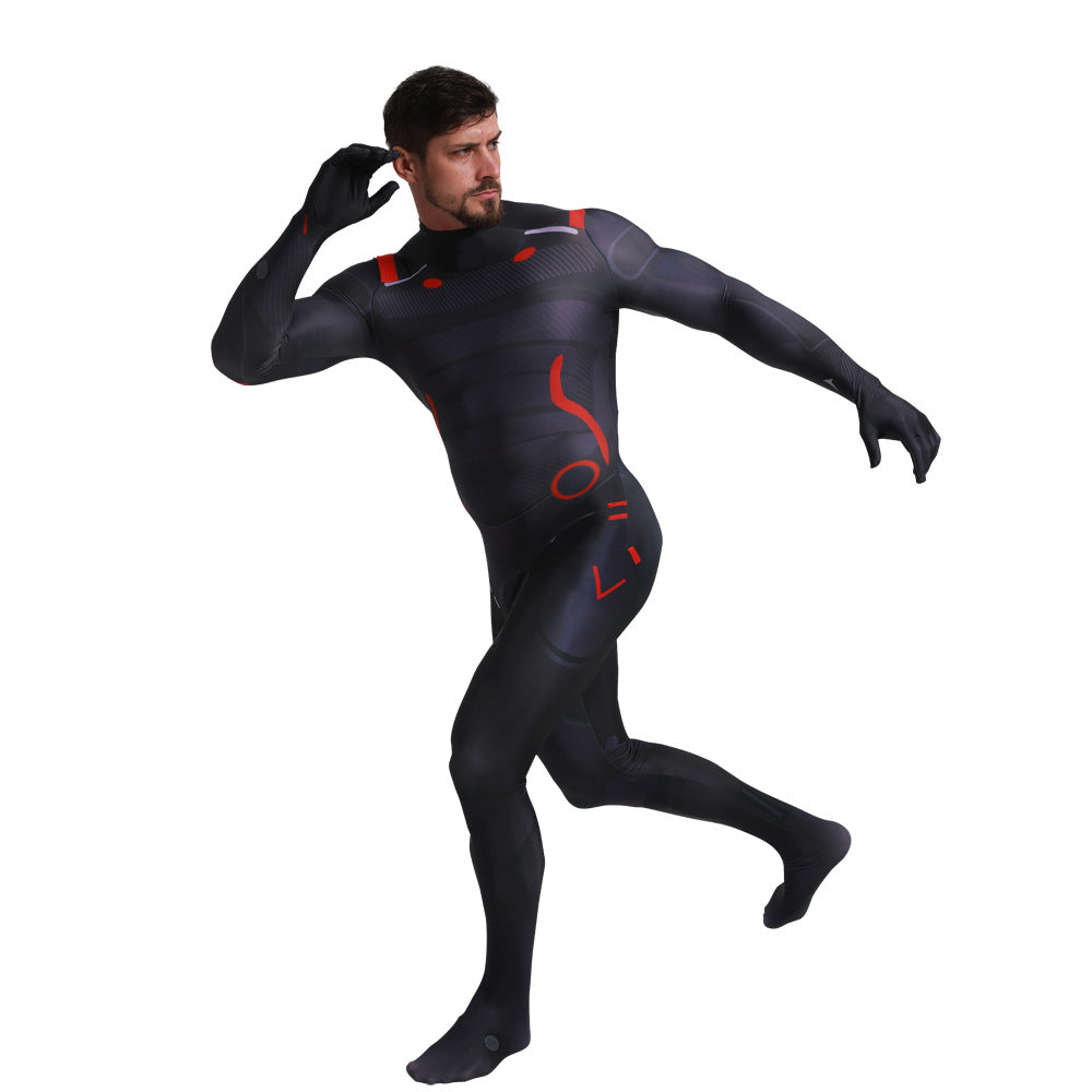 Black-and-Red Superhero Cosplay Bodysuit
