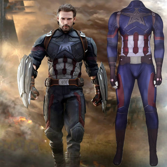 Captain America Navy Armor-Print Cosplay Bodysuit