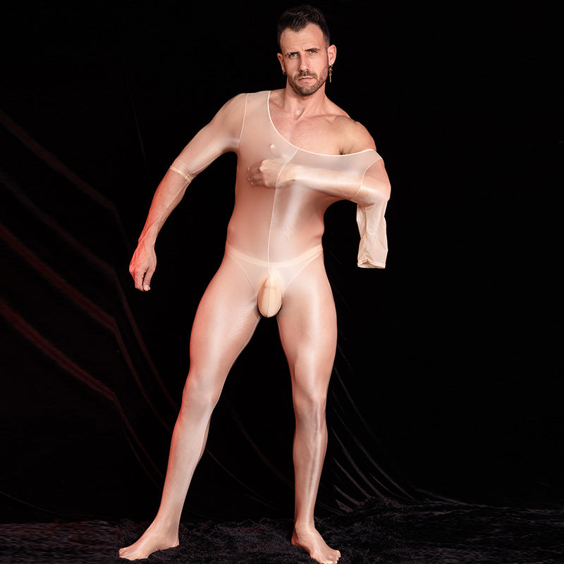 Men’s Transparent Short-Sleeve Nylon Bodysuit
