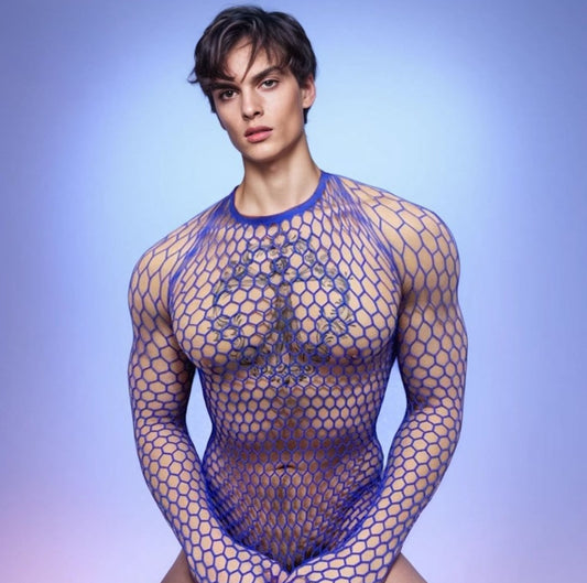 Men’s Long-Sleeve Fishnet Mesh Top – 6 Colors