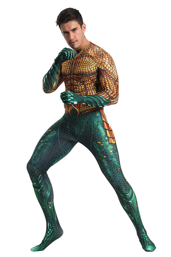 Classic Aquaman Gold & Green Cosplay Bodysuit