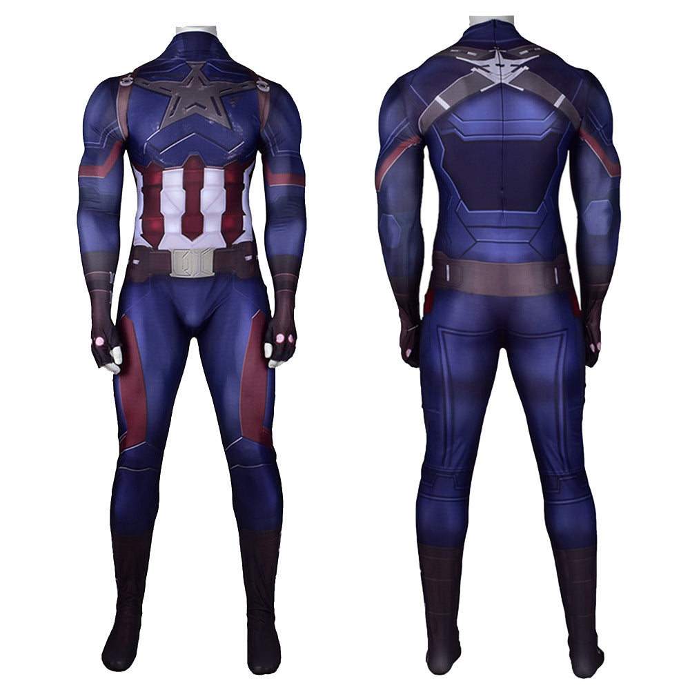 Captain America Navy Armor-Print Cosplay Bodysuit