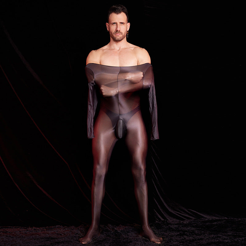Men’s Transparent Long-Sleeve Nylon Bodysuit