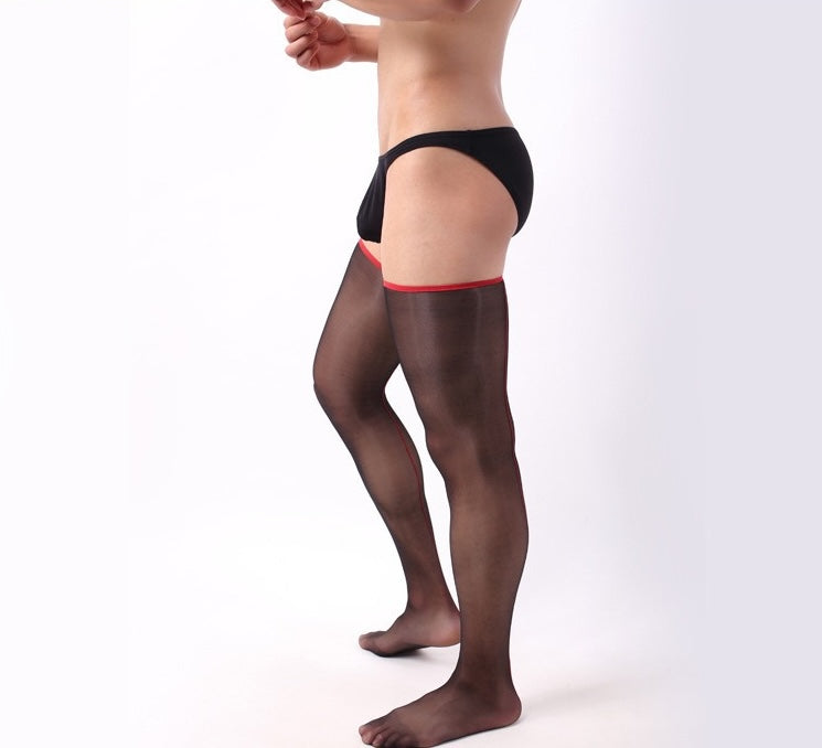 Men’s Black Sheer Thigh-High Stockings
