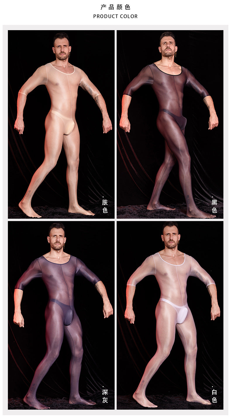 Men’s Transparent Short-Sleeve Nylon Bodysuit