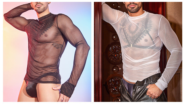 Men's Sheer Stretch Nylon Long-Sleeve Top