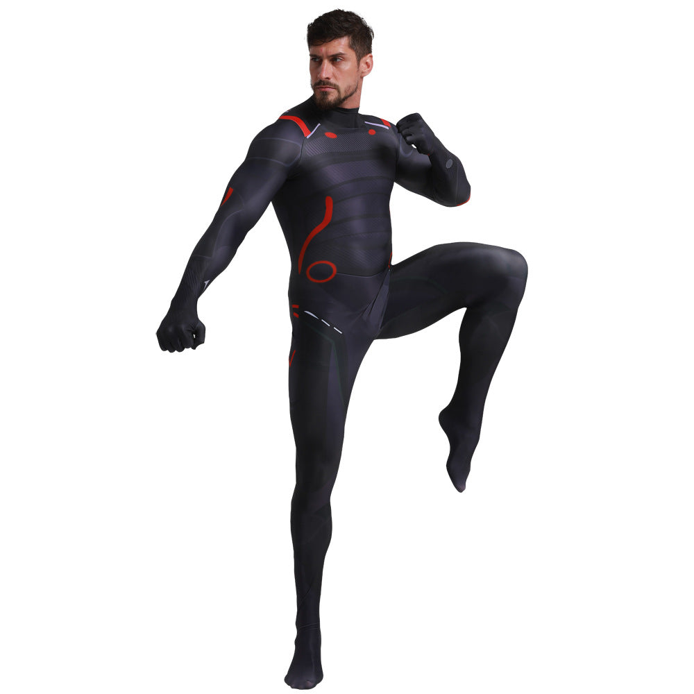 Black-and-Red Superhero Cosplay Bodysuit