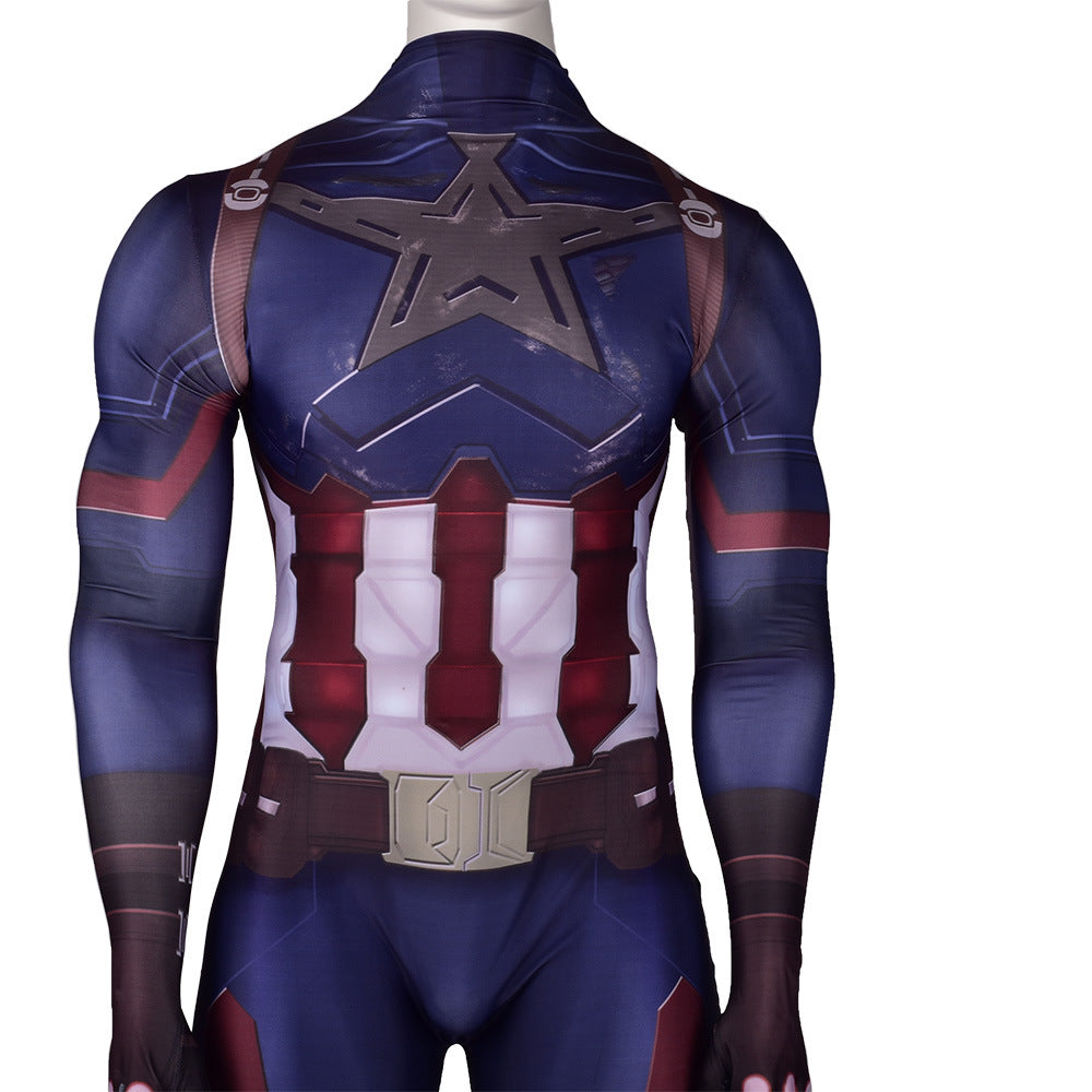 Captain America Navy Armor-Print Cosplay Bodysuit