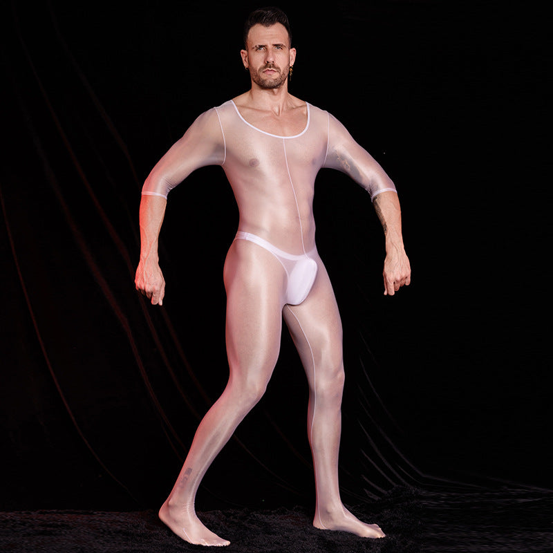 Men’s Transparent Short-Sleeve Nylon Bodysuit