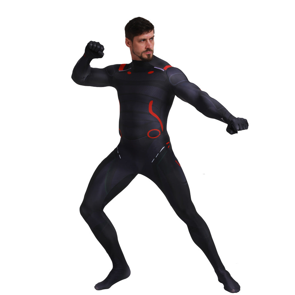 Black-and-Red Superhero Cosplay Bodysuit