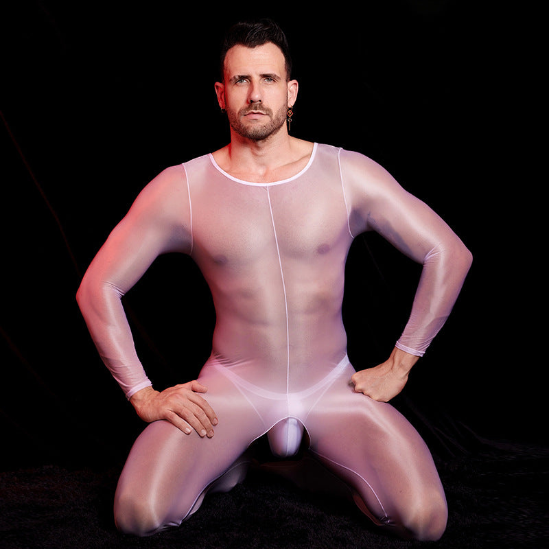 Men’s Transparent Long-Sleeve Nylon Bodysuit