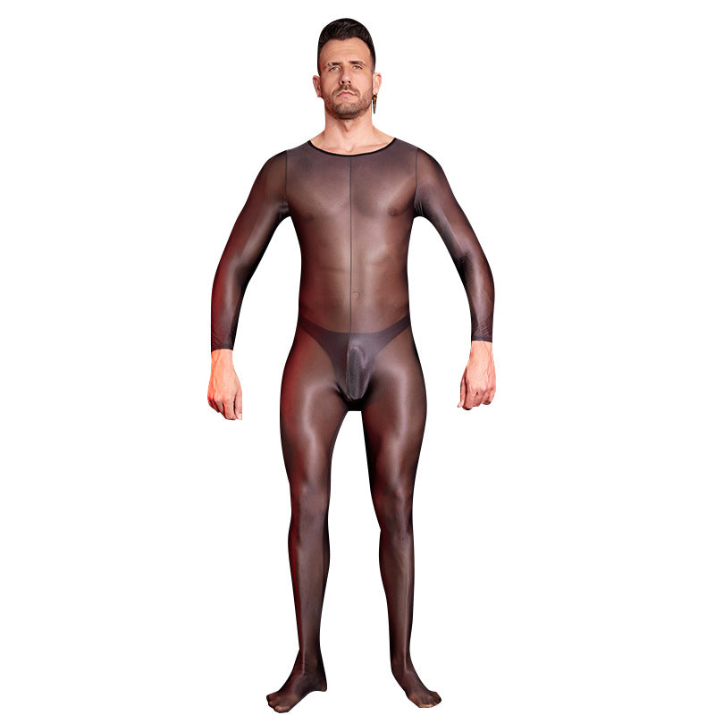 Men’s Transparent Long-Sleeve Nylon Bodysuit