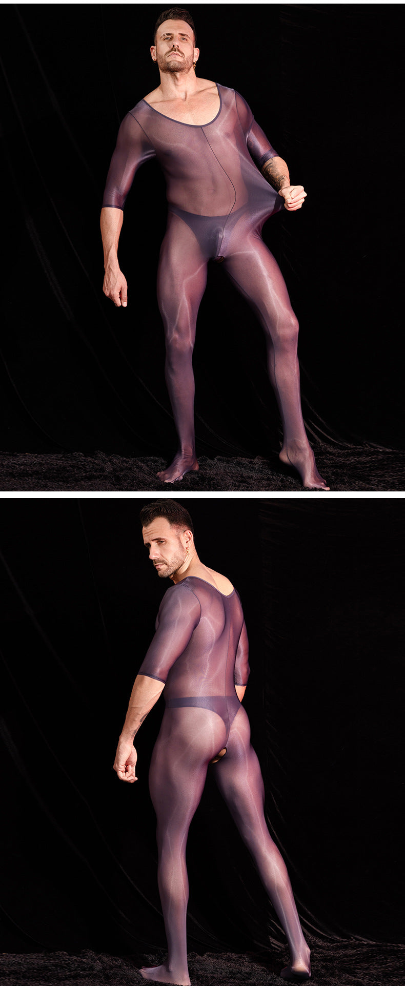 Men’s Transparent Short-Sleeve Nylon Bodysuit