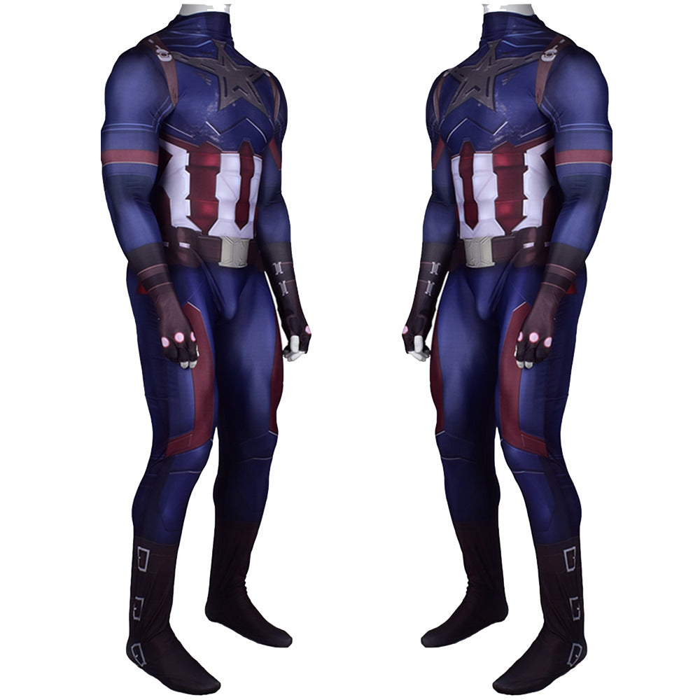 Captain America Navy Armor-Print Cosplay Bodysuit
