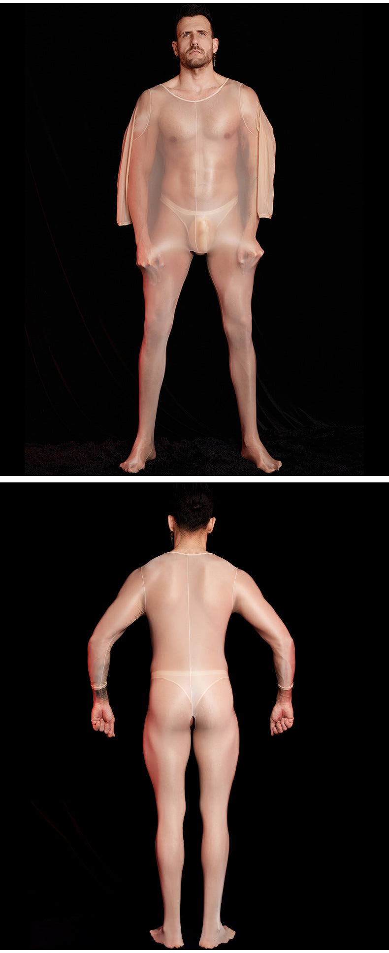 Men’s Transparent Long-Sleeve Nylon Bodysuit