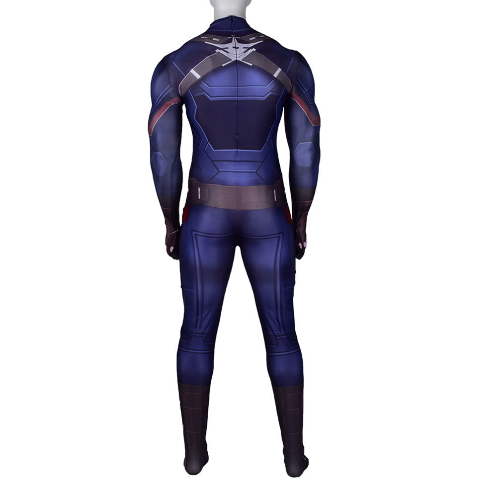 Captain America Navy Armor-Print Cosplay Bodysuit