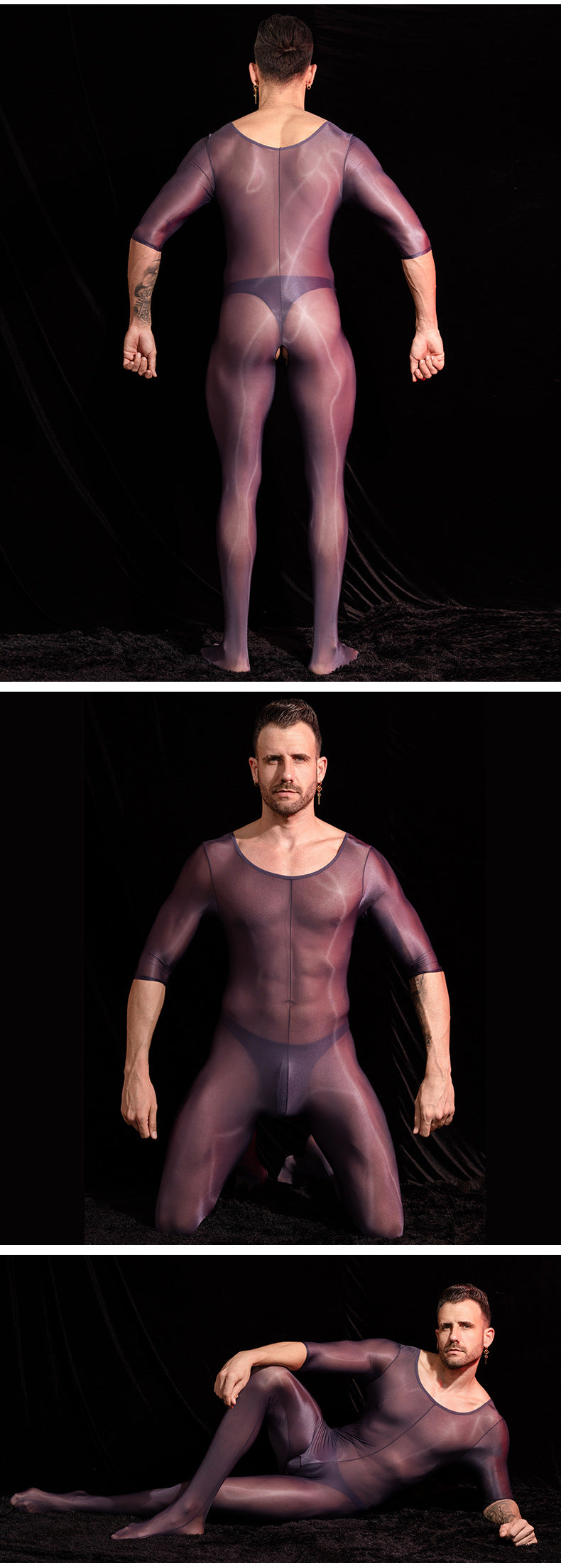 Men’s Transparent Short-Sleeve Nylon Bodysuit
