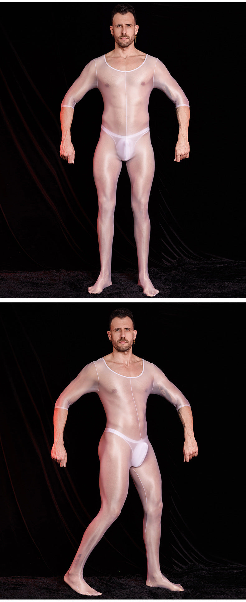 Men’s Transparent Short-Sleeve Nylon Bodysuit