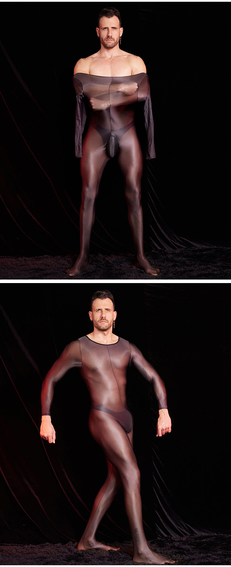 Men’s Transparent Long-Sleeve Nylon Bodysuit