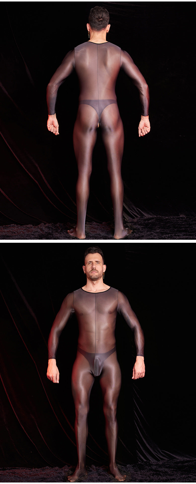 Men’s Transparent Long-Sleeve Nylon Bodysuit