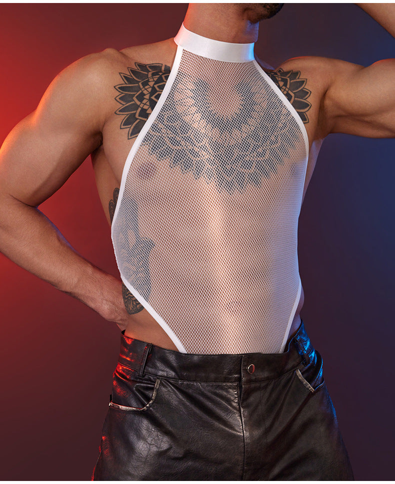 Men’s Fishnet Bodysuit Jumpsuit – Black or White