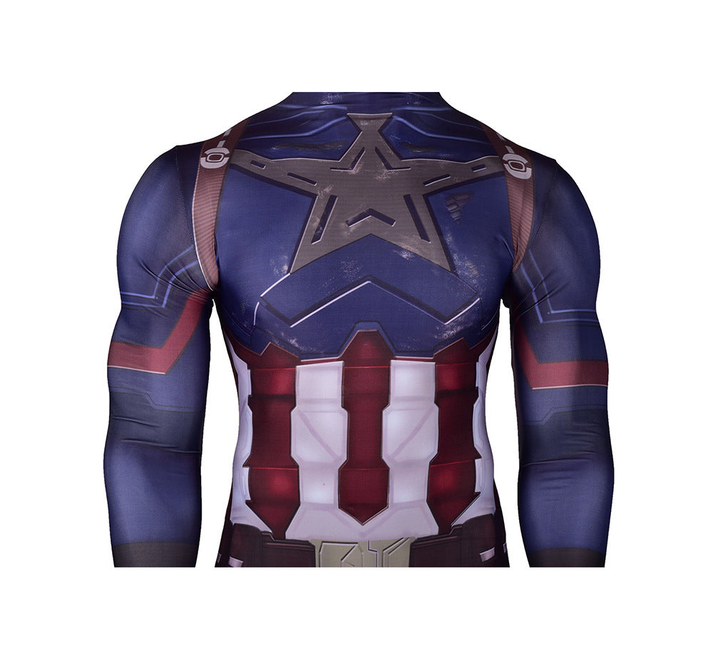Captain America Navy Armor-Print Cosplay Bodysuit