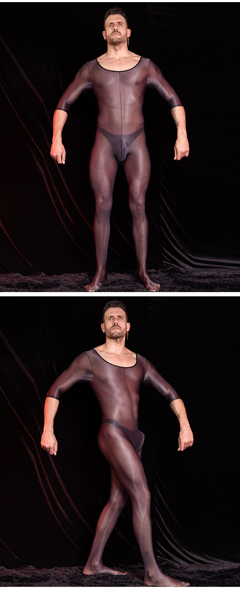 Men’s Transparent Short-Sleeve Nylon Bodysuit